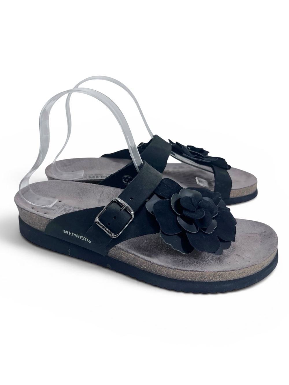 Mephisto Helen Flower Sandals Black Buckle Detail Leather